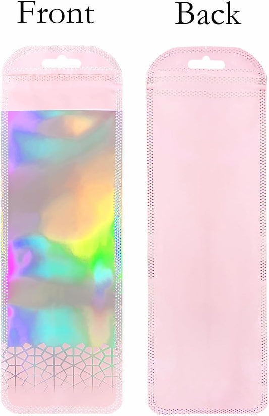 100 PCS Clear Beadable Pen Packaging Bags Resealable Zipper Holographic Beaded Bags for Small Bussniss V1258-DP02-B-3441