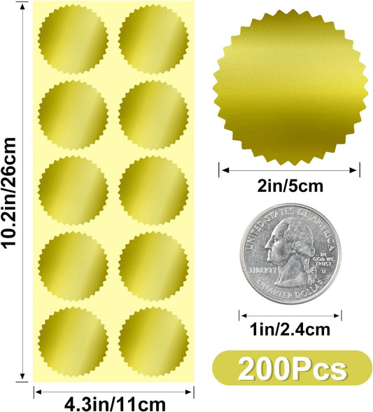 Embossing Stickers,200Pcs 2'' Gold Foil Seals Stickers for Certificates,Self-Adhesive Envelope Seal Label V1258-DP02-B-350