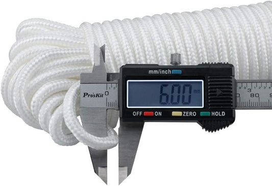 Nylon Rope - 100 Ft White Nylon String, 1/4 Inch Solid Braided Rope, Thick Washing Line for Multi-Purpose Tie V1258-DP02-B-3503