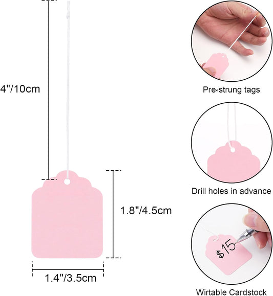 200Pcs Blank Tags with String Attached - Pink Price Tags, 1.8x1.4Inch Clothing Tag for Business Selling, V1258-DP02-B-3508