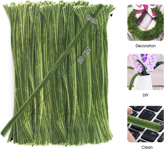 200Pcs Christmas Green Pipe Cleaners - Crafting Pipe Cleaners Chenille Stems, 12 Inch Home Arts Chenille V1258-DP02-B-3510