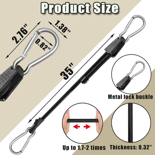 4 Pack 40 Inch Adjustable Carabiner Bungee Cords with Hooks Easy to Adjust from 35" to 60" Black Extra Strong V1258-DP02-B-3565