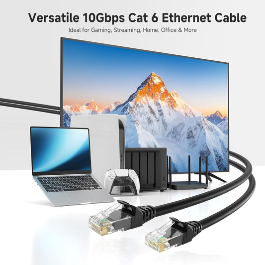 10Gbps Snagless Cat 6 Ethernet Cable - 20ft, Cat 6 Cable, Cat6 Cord, Ethernet Cord, Black V1258-DP02-B-3578