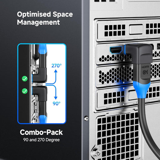 Combo-Pack 48Gbps 8K Right Angle HDMI 2.1 Adapters with HDR, Supports 8K@60Hz / 4K@240Hz, 270 Degree and 90 V1258-DP02-B-3599