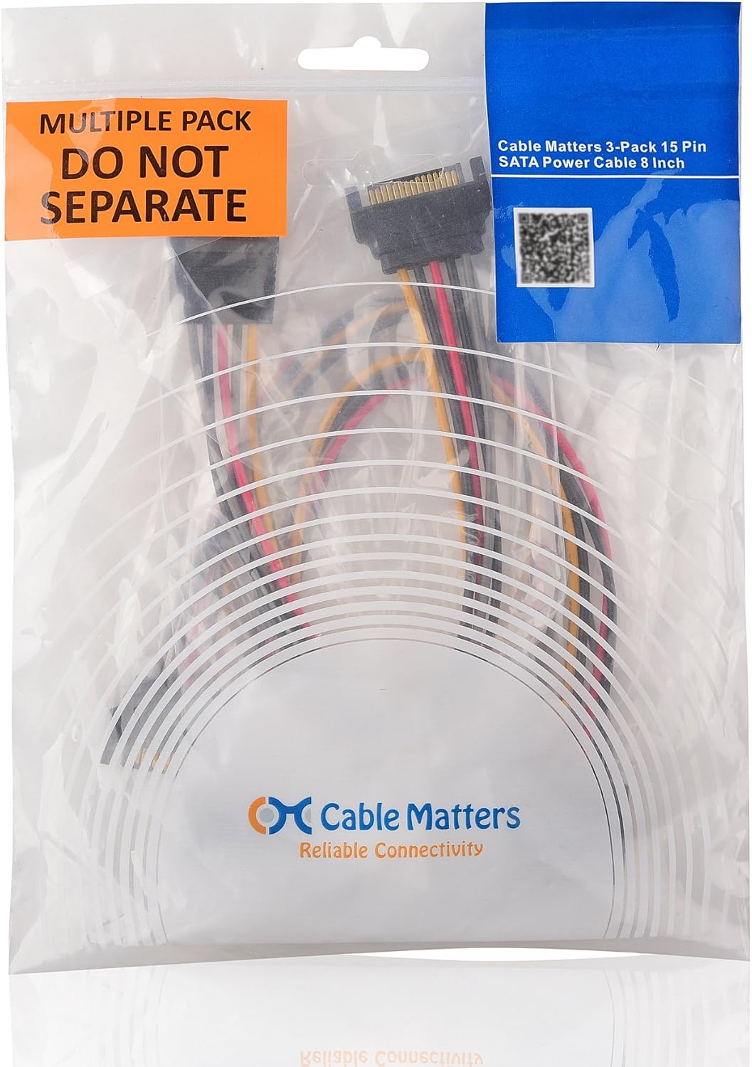 3-Pack 15 Pin SATA Power Extension Cable - 8 Inches, SATA Power Cable for Hard Drive and SSD V1258-DP02-B-3612