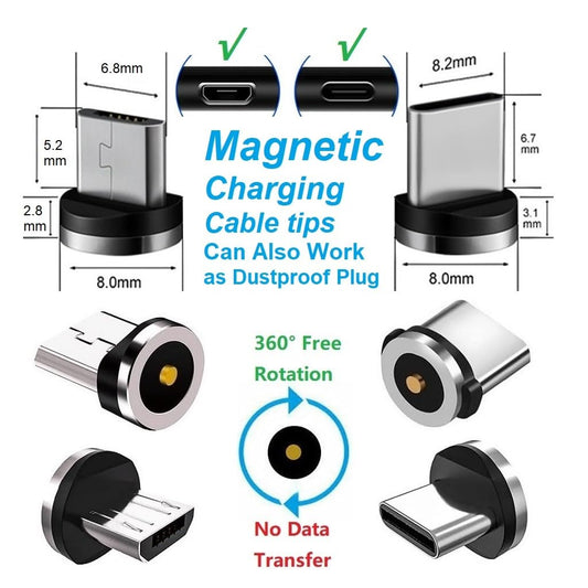 2in1 10pcs Magnetic Charging Tips, 360 Rotate Tips for USB-C/Micro Ports, Water-dustproof, No Cord, Non-Data V1258-DP02-B-3634
