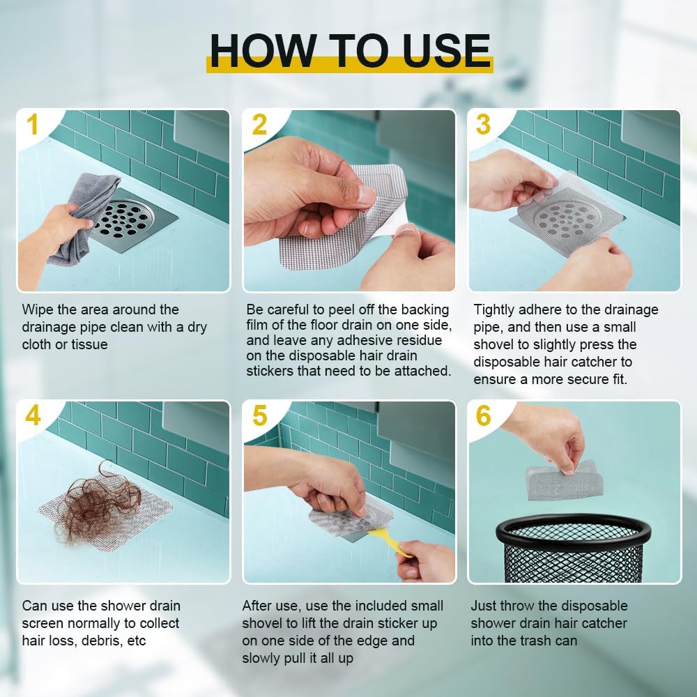 80PCS 4"x4" Disposable Hair Drain Stickers, Anti-Blocking Filter Screen Self-Adhesive Mesh Drain Covers for V1258-DP02-B-3646