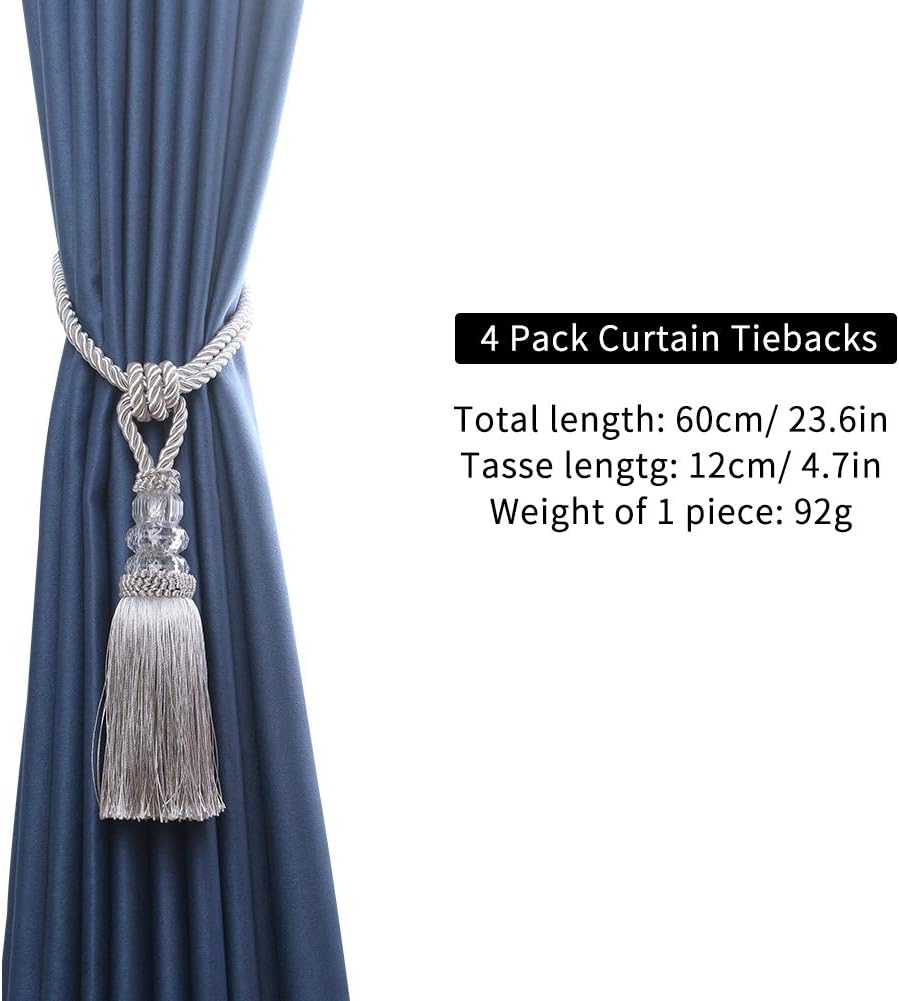 2 Pack Curtain Hand-Woven Tiebacks Crystal Holdbacks Home Decorative (Silver, 2 Pack) V1258-DP02-B-3706