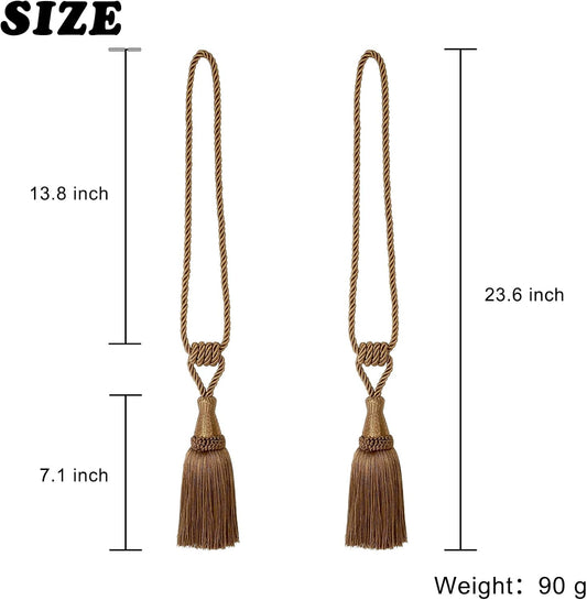 Curtain Tiebacks Handmade Holdbacks for Curtains Drape Decorative Tie Backs with Tassels(Coffee, 2 Pack) V1258-DP02-B-3711