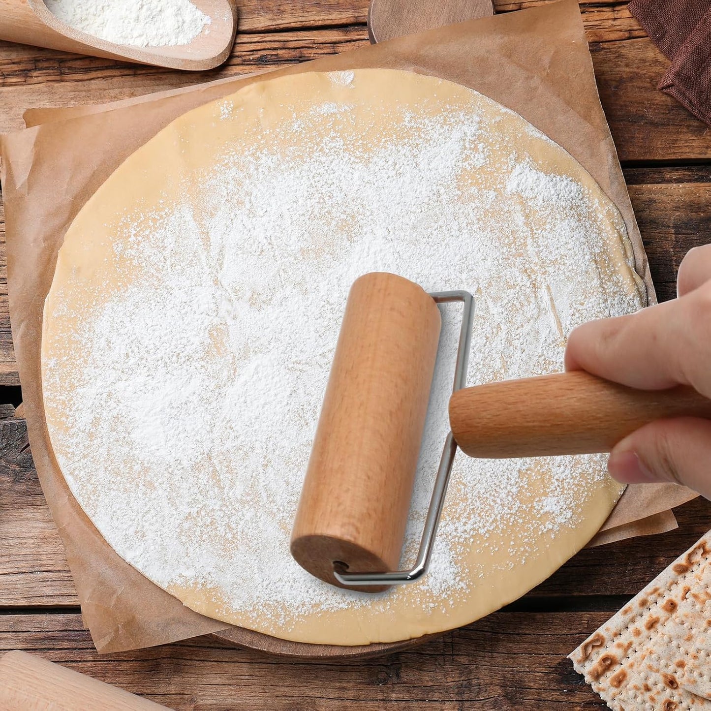 Wooden Rolling Pin, Ergonomic Non-Stick Pizza Baker Dough Pastry Roller for Kitchen Home Cooking Baking (H V1258-DP02-B-3759