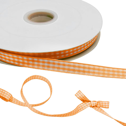 Orange Gingham Ribbon, 3/8" x 50 Yards Orange and White Checkered Buffalo Plaid Ribbon for Gift Wrapping Hair V1258-DP02-B-3787