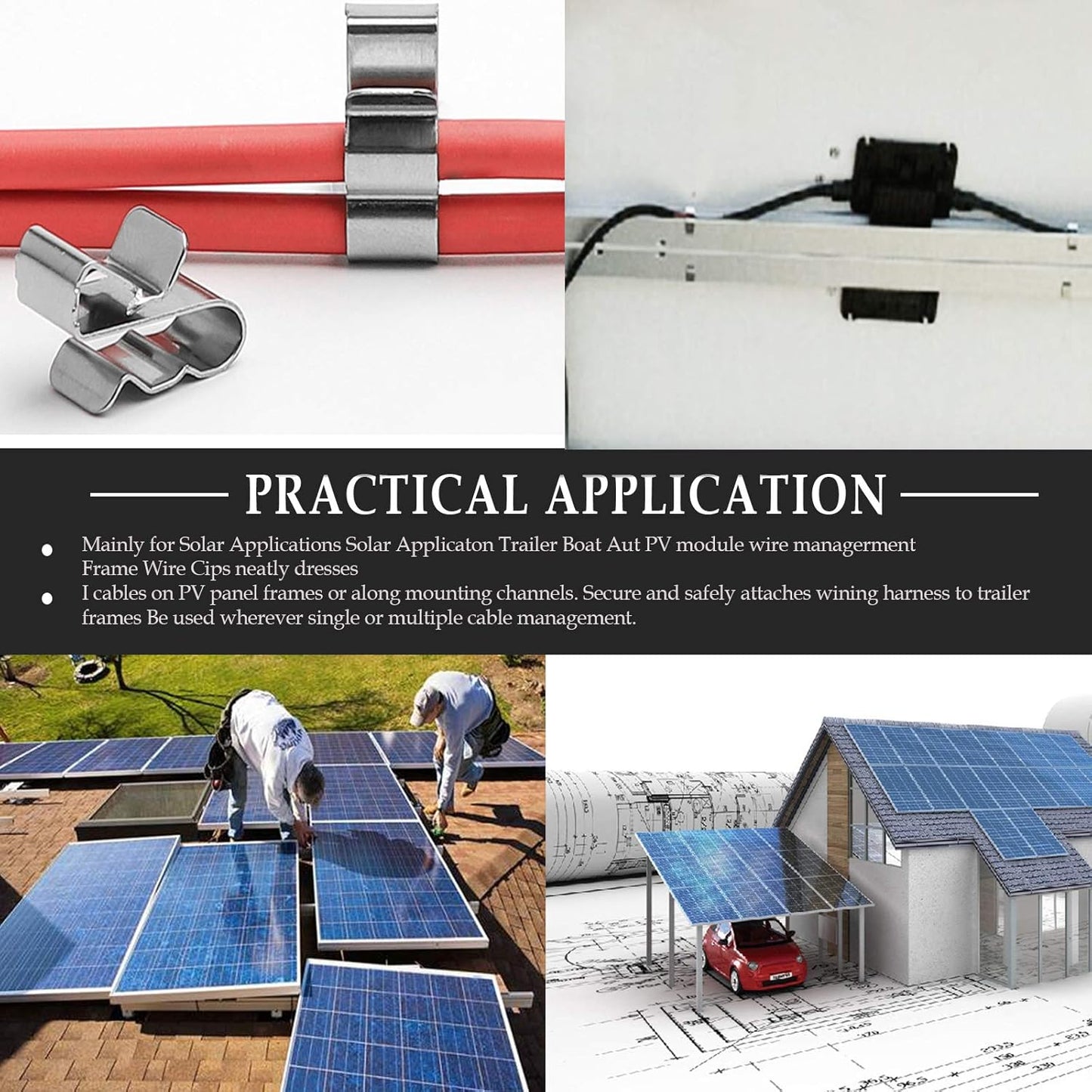 60pcs Solar Panel Cable Clips Trailer Wire Clips Stainless Steel, 0.85" / 22mm Length V1258-DP02-B-3793