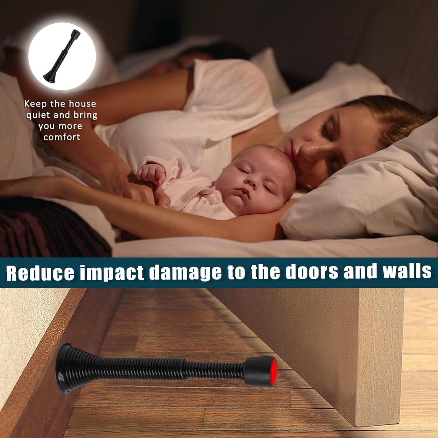 6 Pack Spring Door Stoppers with Rubber Bumper, 3 to 4 Inch Adjustable Spring Steel Door Stoppers, Flexible V1258-DP02-B-3816
