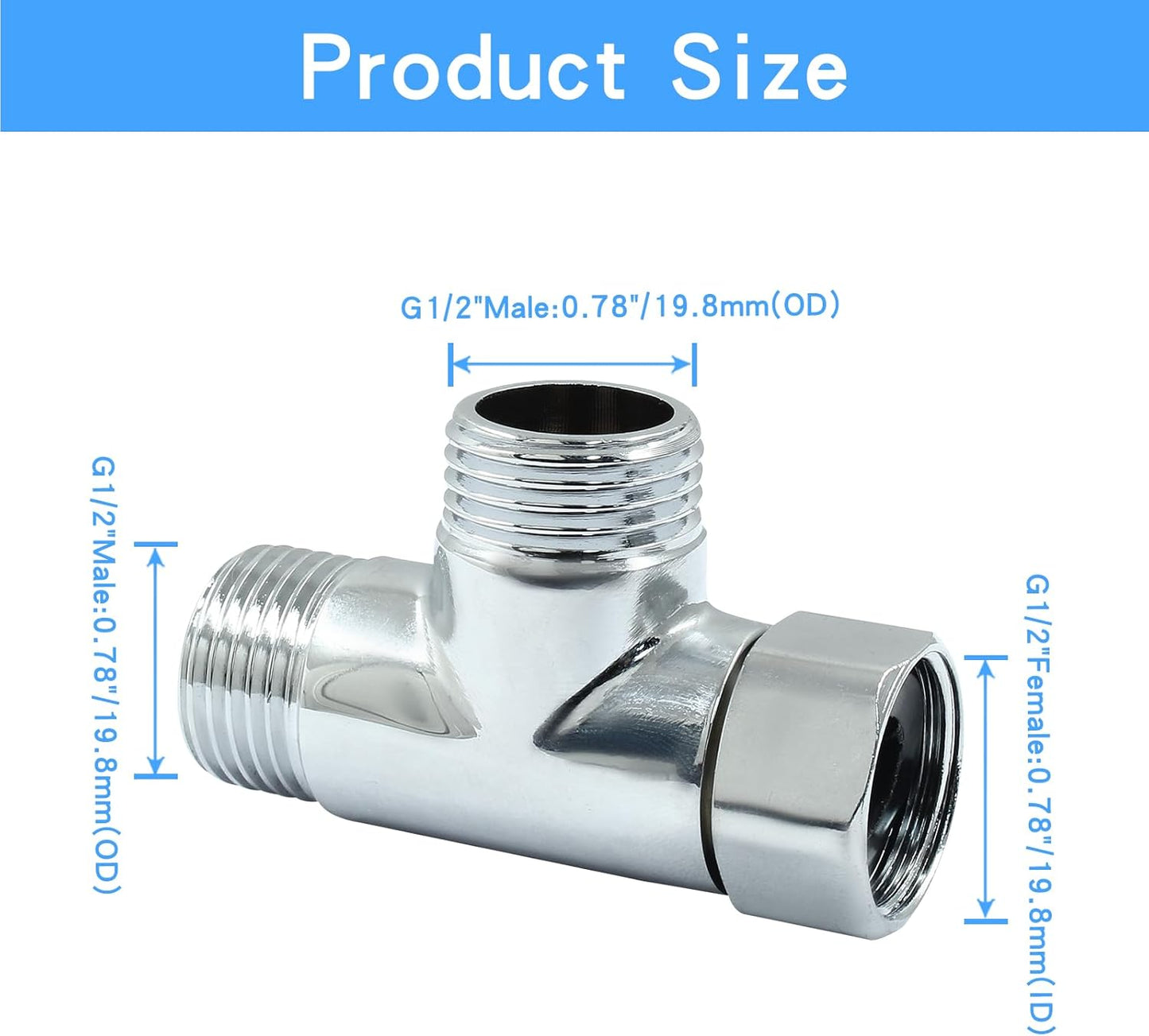 G1/2" 3 Way Diverter Valve, Solid Brass Tee Adapter Connection for Bath Shower Arm, Bidet Sprayer Faucet V1258-DP02-B-3830