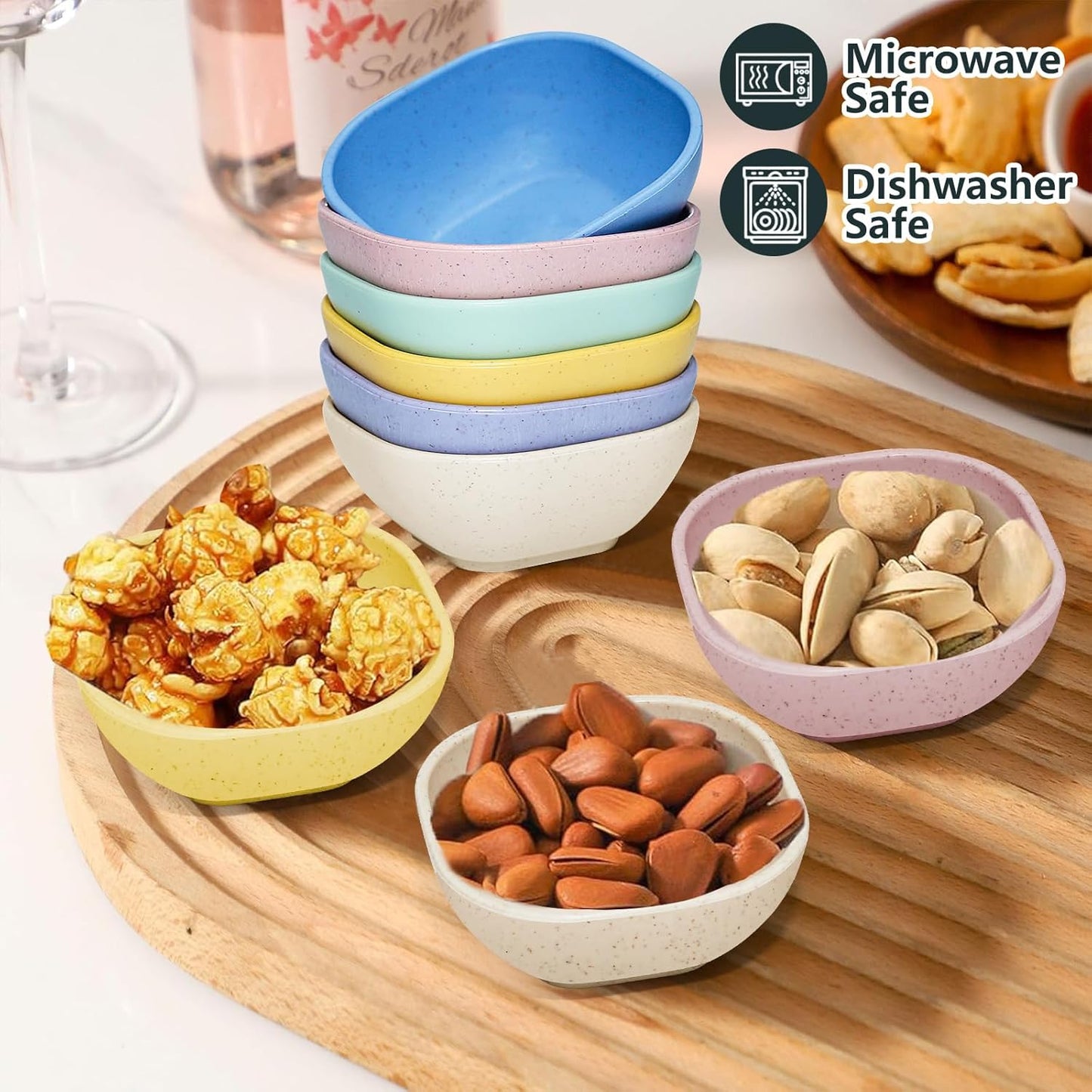 6 Pack Small Plastic Bowls 4.5 OZ Unbreakable Wheat Straw Dipping Bowls, plastic ramekins, Assorted Colors V1258-DP02-B-384