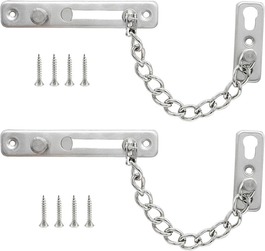 Heavy Duty Door Chain Lock with Mounting Screws, Stainless Steel Door Chain Guard for Front Doors, Pet Safe V1258-DP02-B-3872