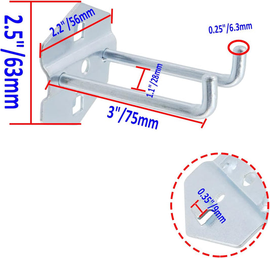 Pegboard Hooks Heavy Duty Metal Steel 3/8" Square Hole Peg Hooks Suitbale for 1.5" Spaced Pegboards Double V1258-DP02-B-3907