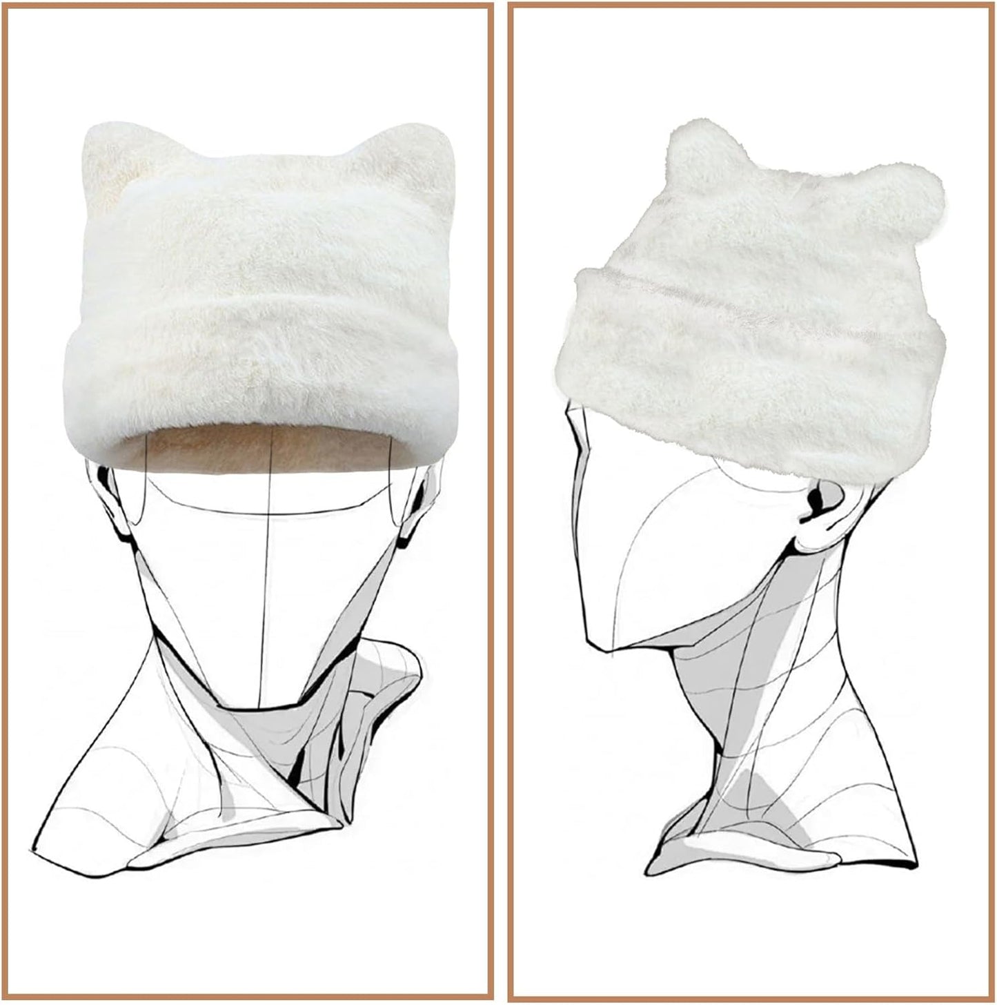 Womens Winter Beanie Hat Cute Cat/Bear Ear Hat for Women, Large Size Warm Plush Hat, Ears with Support - DIY V1258-DP02-B-4019