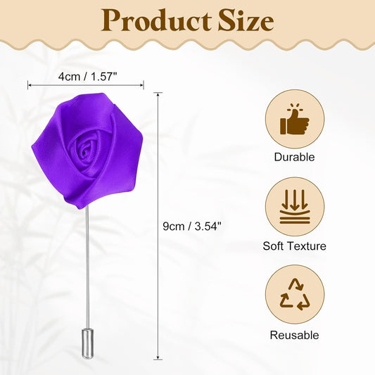Rose Lapel Pin for Men, Satin Flower Lapel Pins Silk Brooch for Groom Business V1258-DP02-B-4040
