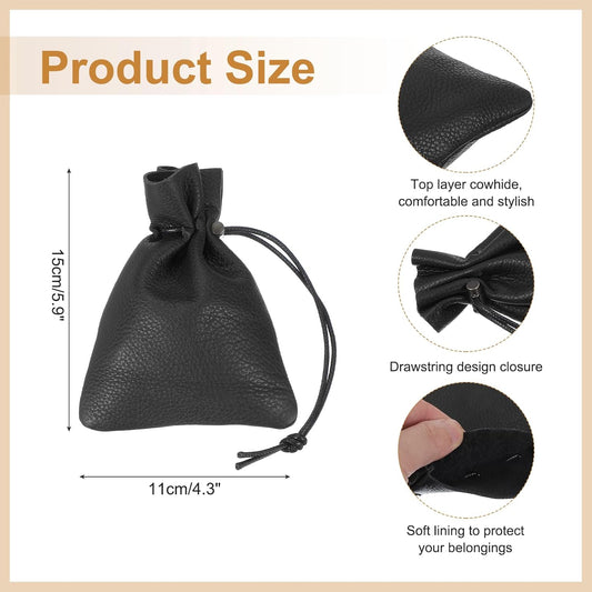 1 Pcs Drawstring Bag, Leather Coin Purse, Change Purse for Women, Men's Leather Bag, for Jewelry, Keys, Coin V1258-DP02-B-4051