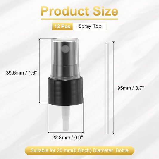 12 Pcs Black Spray Top, 20/410 Fine Mist Sprayer Reusable Replacement Spray Bottle Pump Plastic Top for V1258-DP02-B-4057