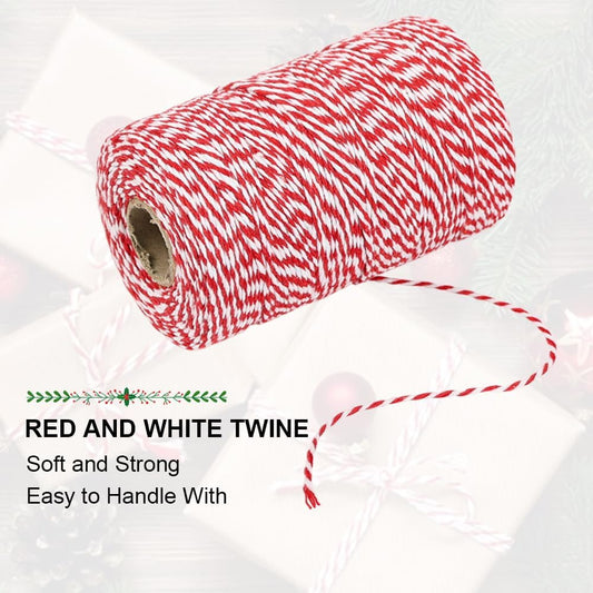 Red and White Twine, 656 Feet 200m Cotton Bakers Twine Ribbon for Baking, Butchers, Crafts, Gift Wrapping, V1258-DP02-B-408