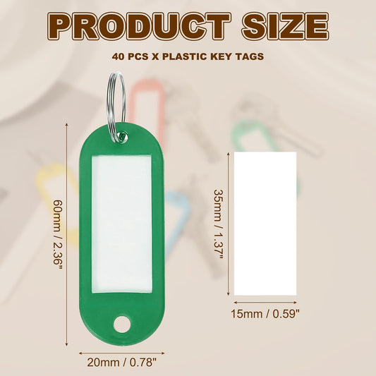 40pcs Plastic Key Tags, Keys Ring Tag Identifier Keychain with Split Ring Labels Window for Luggage ID Name V1258-DP02-B-4080