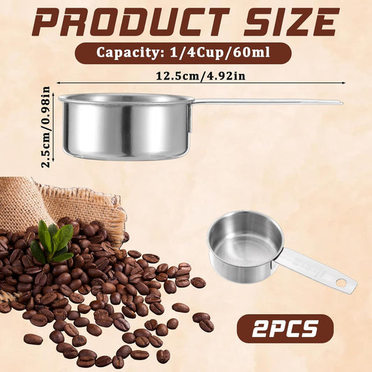 2 Pcs 1/4 Cup Stainless Steel Measuring Cup, 60 ml 2 oz Stainless Steel Measuring Cups Metal Coffee Scoop Cat V1258-DP02-B-4200