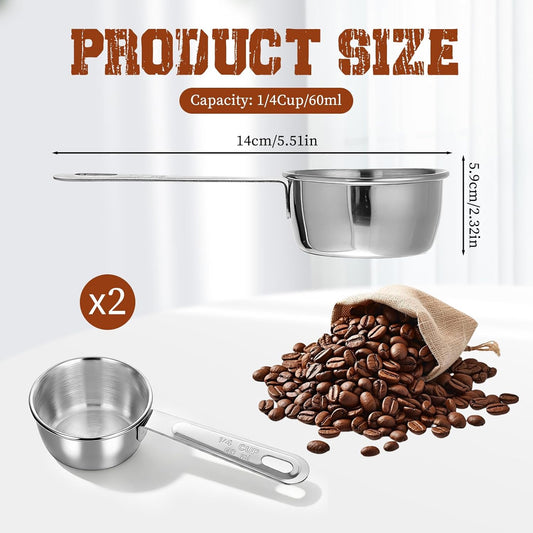 2 Pcs 1/4 Cup Stainless Steel Measuring Cup, 60ml, 2oz Metal Measuring Cups Coffee Measuring Cups Measure V1258-DP02-B-4220