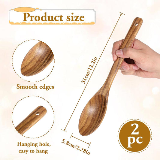 Wooden Cooking Spoons, 2 Pcs Natural Acacia Wood Serving Spoons, 12 Inch Large Mixing Spoon Wood Kitchen V1258-DP02-B-4232