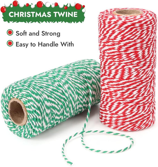 Bakers Twine, 656 Feet 2 Rolls Christmas Twine String Ribbon for Gift Wrapping, Pastry Boxes Tying, Festival V1258-DP02-B-424