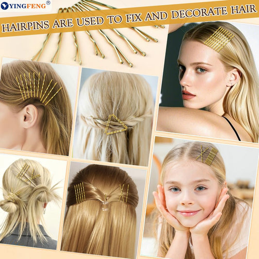 510PCS Blonde Bobby Pins Hair Pins Kit with Hair Net, Includes 100 Bobby Pins for Women, 100 U Shaped Buns V1258-DP02-B-433
