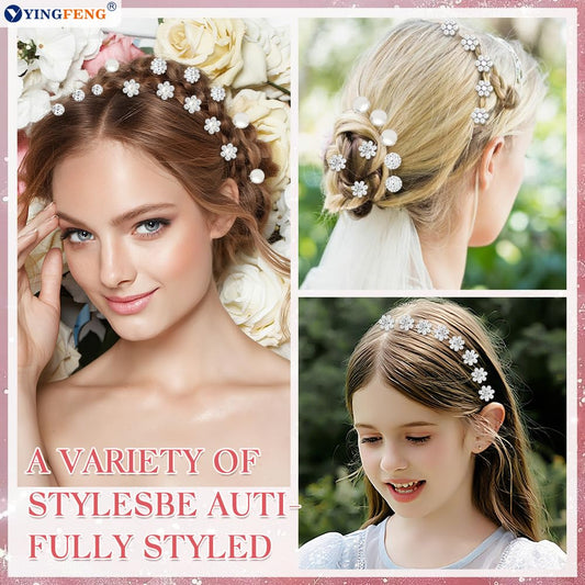 60 Pcs 7 Styles Silver Bridal Wedding Hair Pins, Flower Hair Clips for Women, U Shaped Crystal Pearl Hair V1258-DP02-B-434