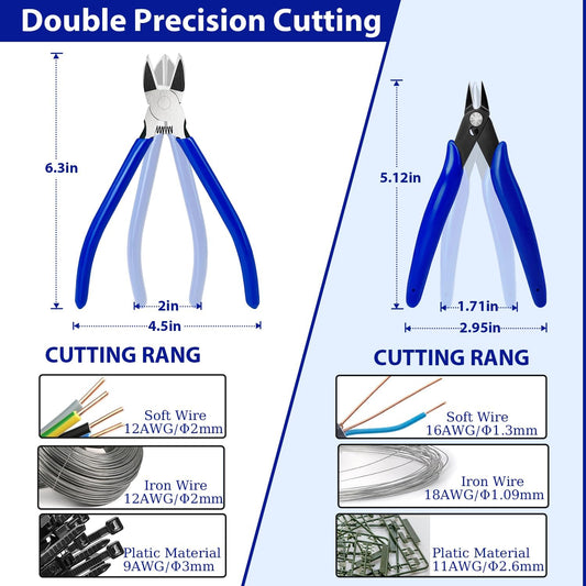 2 Pack Wire Cutters Set, 6" and 5" Ultra Sharp Flush Cutters, Carbon Steel Wire Cutters for Crafting, V1258-DP02-B-443
