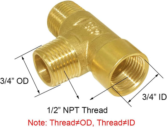 Brass Pipe Fitting Barstock Tee 3 Way NPT 1/2" Male x 1/2" Male x 1/2" Female Hose Fitting V1258-DP02-B-452