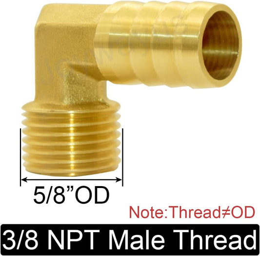 Brass Hose Fitting, 90 Degree Elbow, 1/2" Barb x 3/8" NPT Male Pipe Water/Fuel/Air (Pack of 2) V1258-DP02-B-466