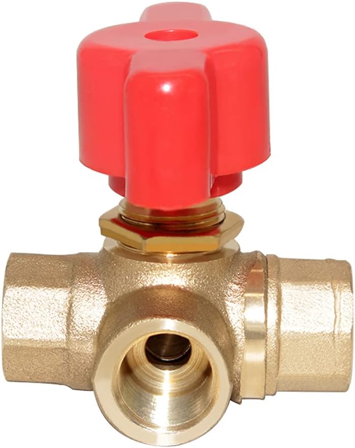 3-Way (L-Port) 1/4"NPT Female Brass Ball Valve Anti-Rust Forged Brass Shut Off Valve Fitting with Red Plastic V1258-DP02-B-511