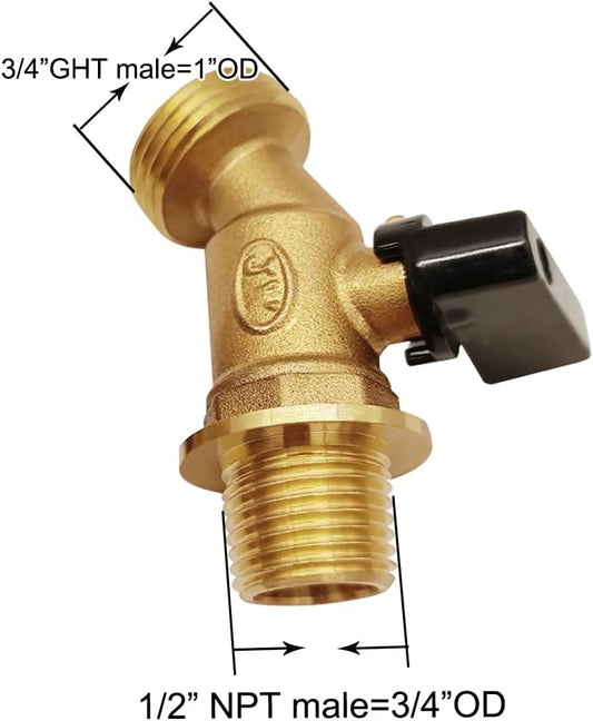Brass Outdoor Spigot Hose Bibb Valve 1/2" Male NPT Inlet x 3/4" Male GHT Threaded Garden Hose Outlet Connector V1258-DP02-B-522