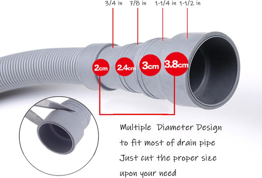 6 Feet Universal Washing Machine Drain Hose Flexible Dishwasher Drain Hose Extension Kits Corrugated Washer V1258-DP02-B-56