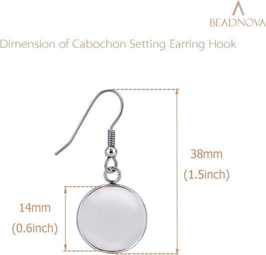 Earring Kit 30pcs Blank Ear Wire Hook 14mm Stainless Steel Cabochon Setting Earring Bezel with Rubber Backs V1258-DP02-B-585