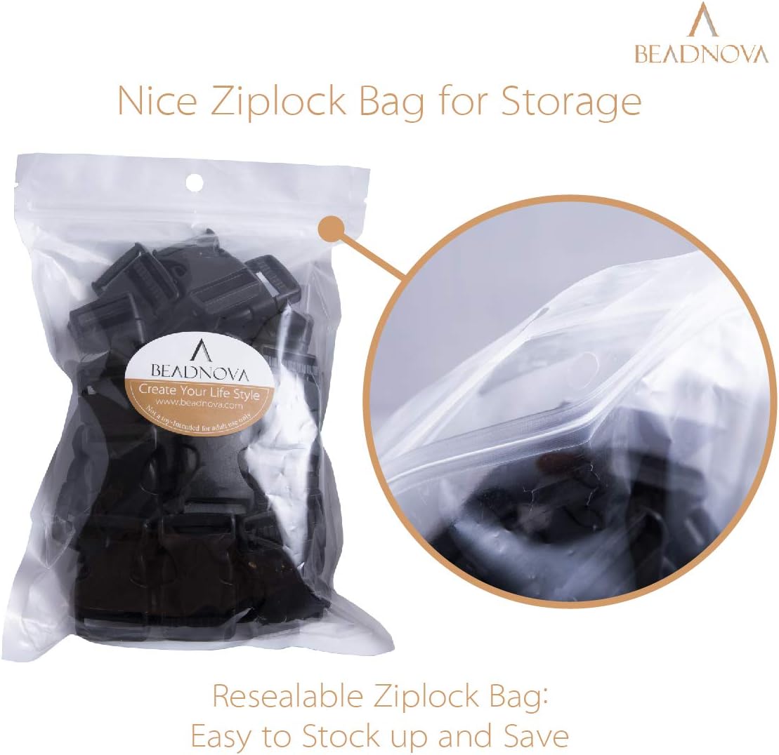 Side Release Buckle 1 Inch Plastic Buckles Clip Adjustable Release for Paracord Webbing Belt (Black, 1 Inch, V1258-DP02-B-590