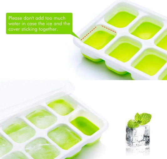 Ice Cube Tray with Lids - 4 Pack Stackable Silicone Ice Trays for Freezer, BPA & LFGB Safe, Easy Release for V1258-DP02-B-622