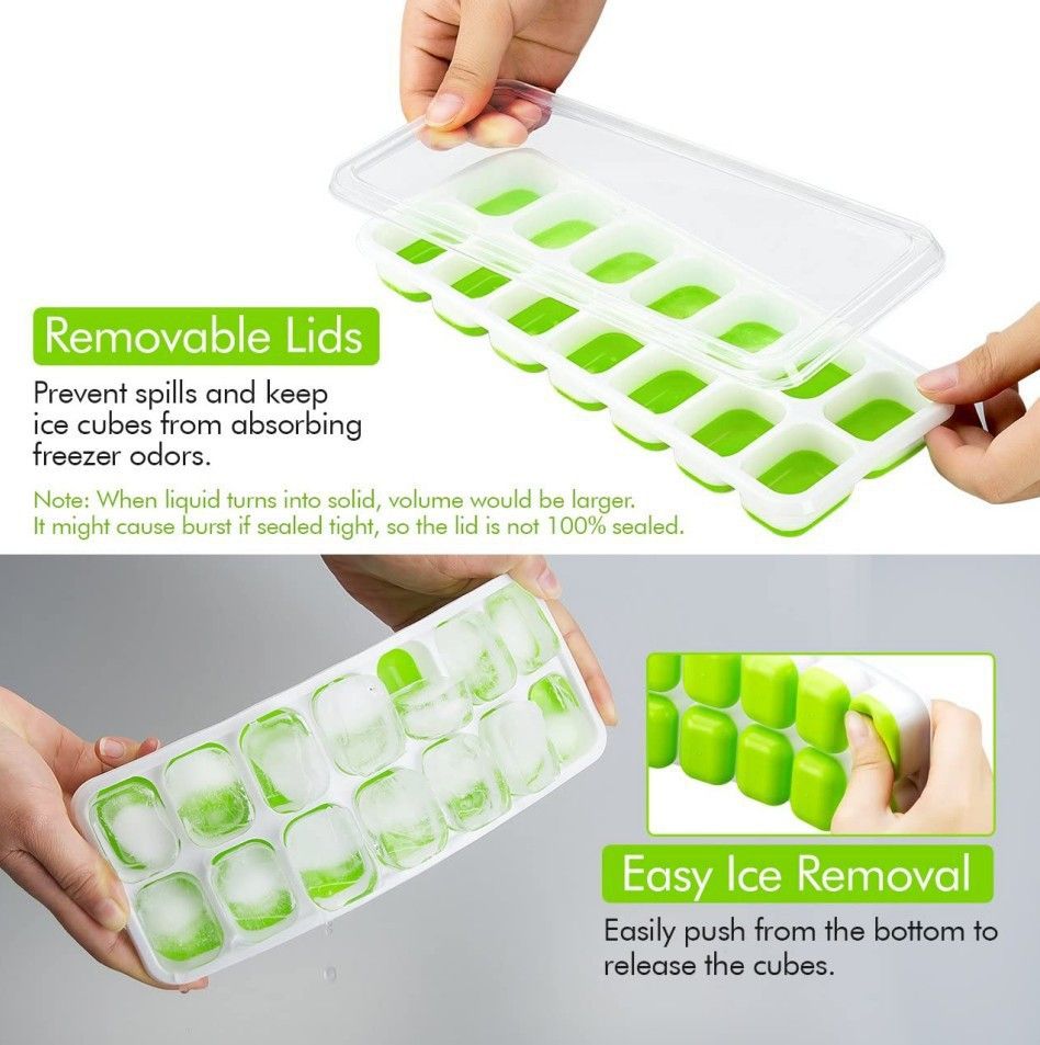 Ice Cube Tray with Lids - 4 Pack Stackable Silicone Ice Trays for Freezer, BPA & LFGB Safe, Easy Release for V1258-DP02-B-622