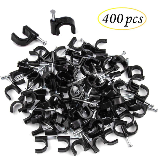 400pcs Black Cable Clips 4/6/8/10mm Cable Wire Clips Nail in Cable Clips Cable Tacks Coaxial Nail Clamps V1258-DP02-B-633