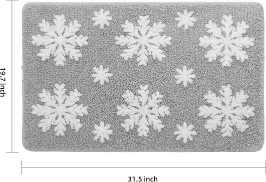 Christmas Grey Snowflake Bath Mat for Bathroom - Cute Absorbent Washable Bathroom Rugs with Non Slip Backing V1258-DP02-B-642