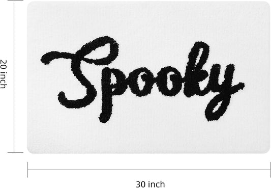 Halloween Bath Mat Cute Spooky White Black Bathroom Decor Rug Non Slip, Spooky Halloween Shower Rugs for V1258-DP02-B-643