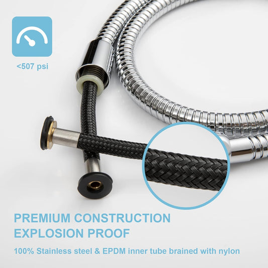 Shower Hose, 48 Inch Bidet Hose High Pressure Explosion Proof Toilet Hose for Bidet Sprayer Stainless Steel V1258-DP02-B-647