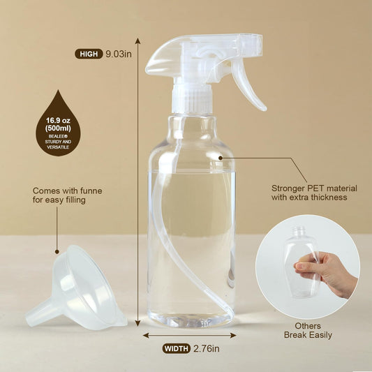 Plastic Spray Bottles, 2-Pack, 16.9 Oz, Mist & Stream, Heavy Duty Spraying, Empty Water Spray Bottle for V1258-DP02-B-658