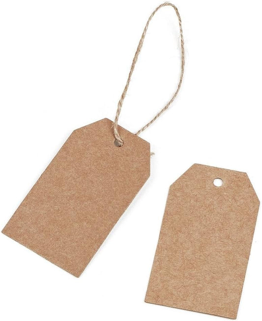 100 Pcs Christmas Gift Tags with String Kraft Paper Vintage Wedding Hang Tags 7x4cm with Natural Jute Twine V1258-DP02-B-662