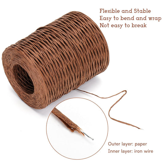 Floral Wire - 656 Feet Rustic Wrapping Wire, Paper Covered, 2mm Brown, Ideal for Crafts, Flower Bouquets, V1258-DP02-B-672
